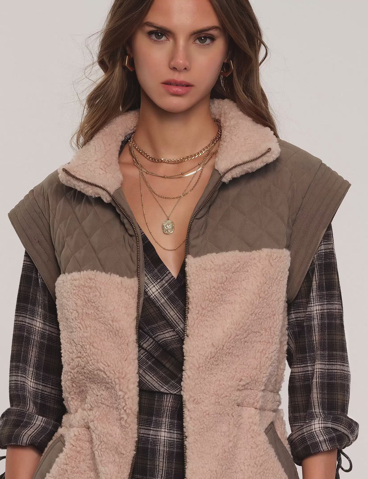 Cadence Sherpa Vest with Quilted Detail