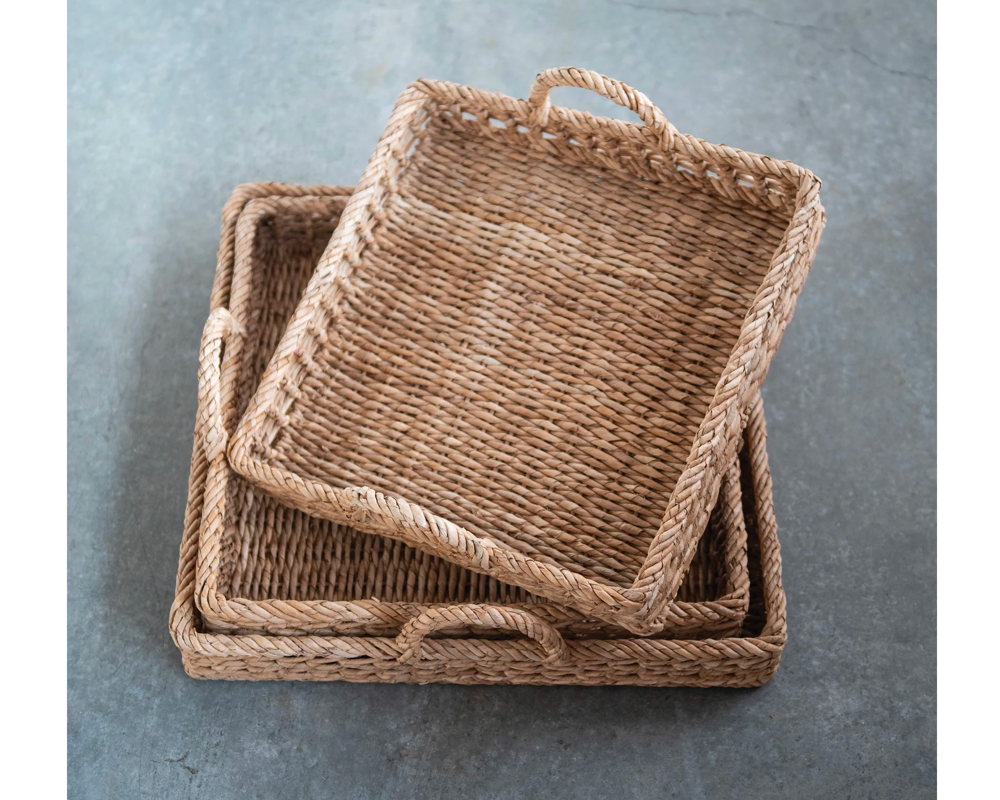 Decorative Hand-Woven Trays with Handles