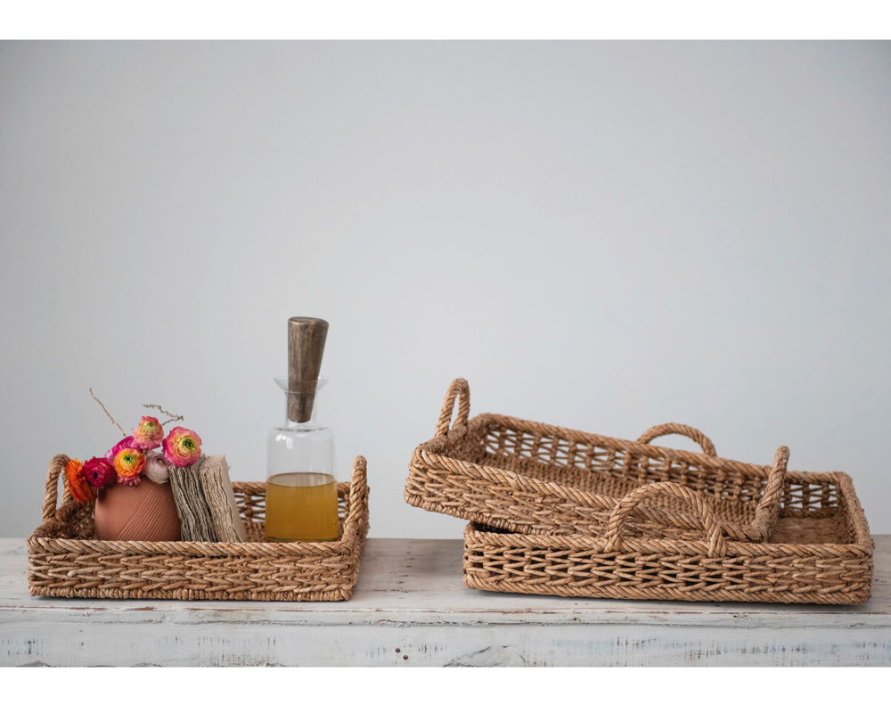 Decorative Hand-Woven Trays with Handles